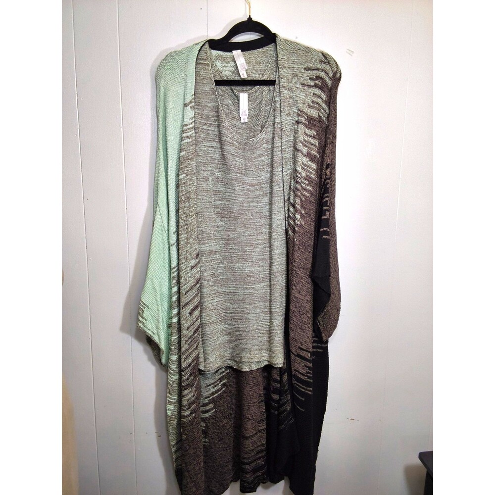 Marla Wynne Wrap Sweater  set Size 2X Plus Open-Knit V-Neck Striped Gray Mint